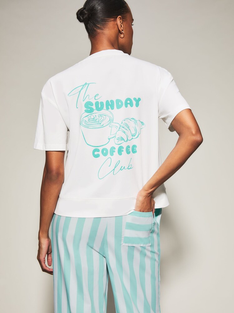 KBX Coffee Stripe Trousers and T-Shirt Set - 6şəkildən 2 şəkil
