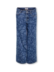 ONLY KIDS High Waist Wide Leg Rose Print Jeans - 圖片 1/3