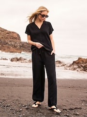 Negro - Ro&Zo Cheesecloth Drawstring Cuff Trousers - Imagen 1 de 8