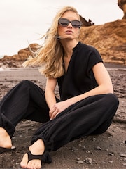 Negro - Ro&Zo Cheesecloth Drawstring Cuff Trousers - Imagen 2 de 8