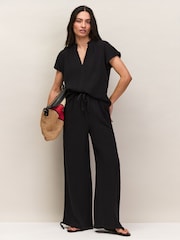 Negro - Ro&Zo Cheesecloth Drawstring Cuff Trousers - Imagen 3 de 8
