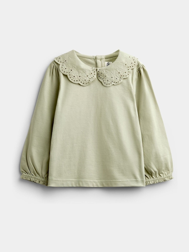 JoJo Maman Bébé Sage Green Broderie Collar Top - Image 1 of 4