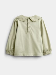 JoJo Maman Bébé Sage Green Broderie Collar Top - Image 2 of 4