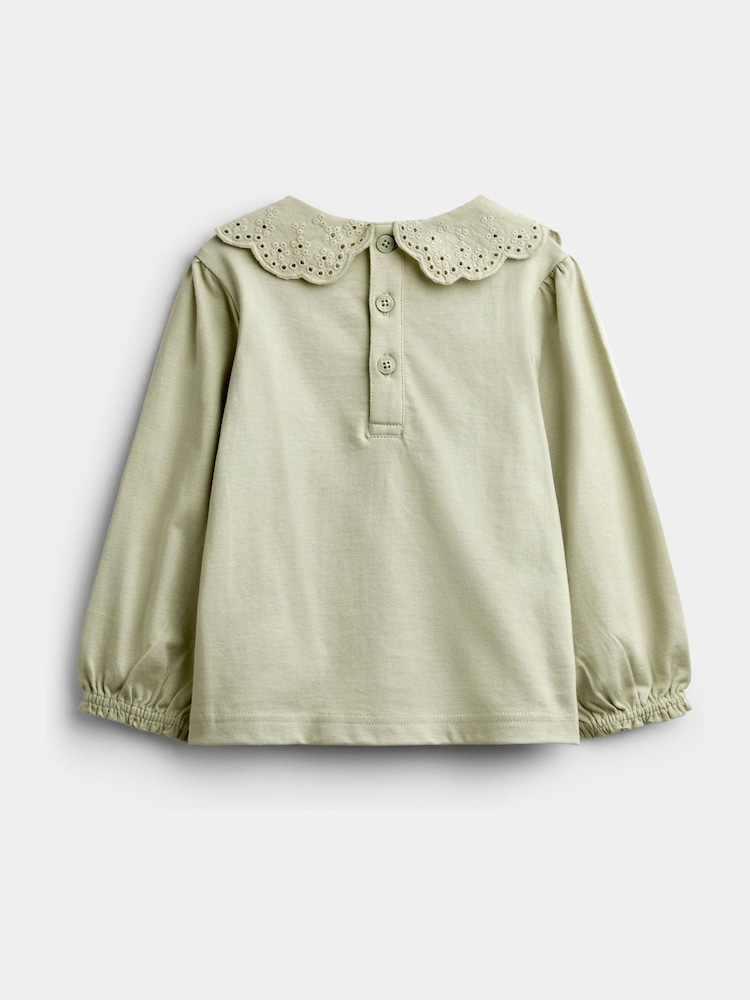 JoJo Maman Bébé Sage Green Broderie Collar Top - Image 2 of 4