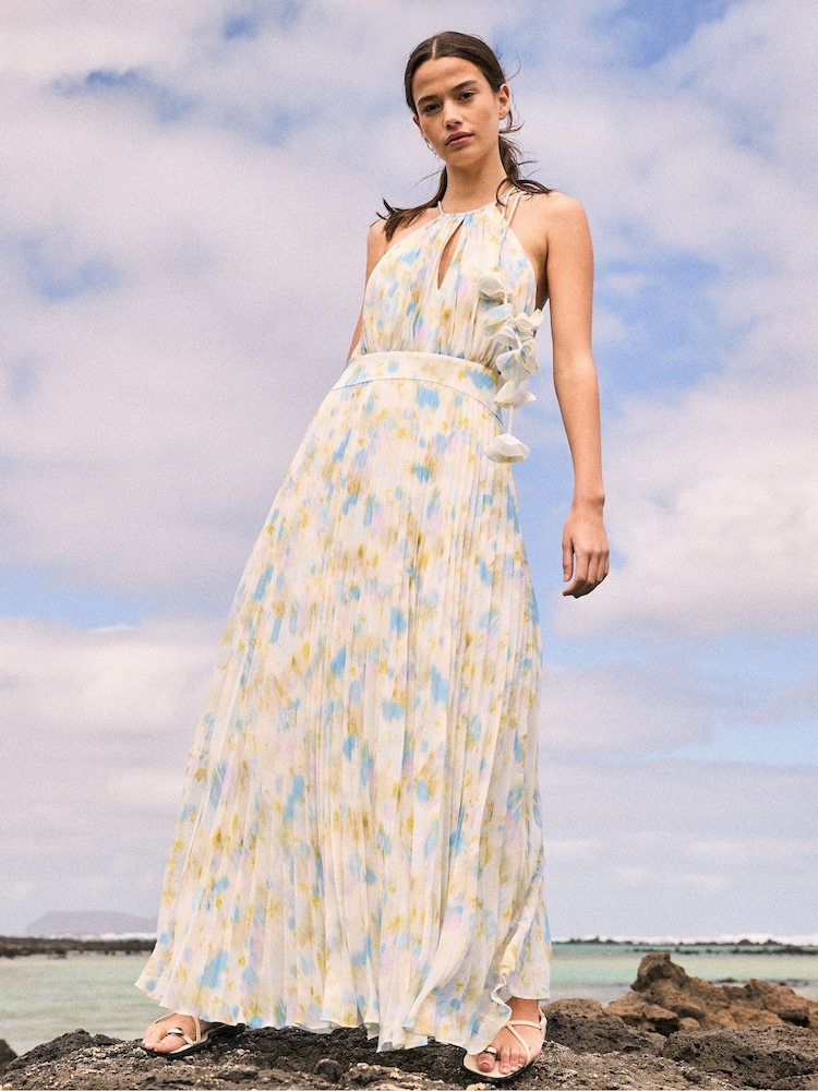 Ro&Zo Allegra Watercolour Floral Pleated Maxi Dress - Larawan 1 ng 3