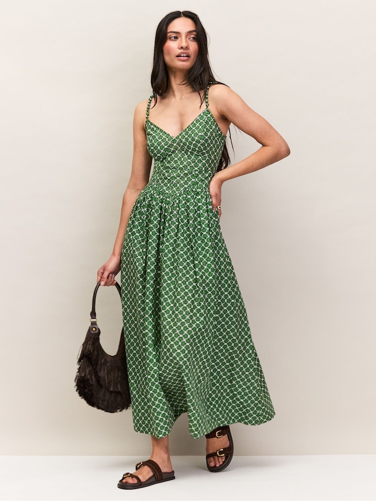 Ro&Zo Green Fan Print Beaded Strap Dress - Image 1 of 4