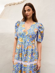 Ro&Zo Blue Petite Floral Print Trim Insert Dress - Image 2 of 8