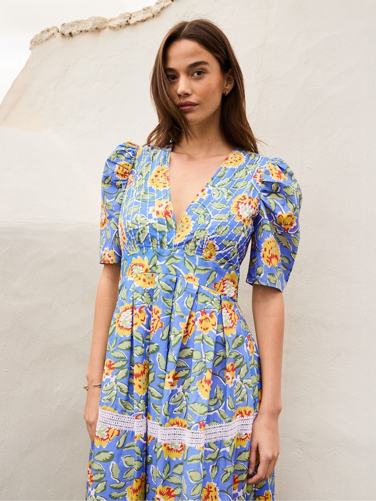 Ro&Zo Blue Petite Floral Print Trim Insert Dress - Image 2 of 8