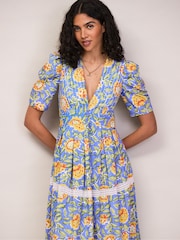Ro&Zo Blue Petite Floral Print Trim Insert Dress - Image 5 of 8