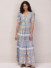 Ro&Zo Blue Petite Floral Print Trim Insert Dress - Image 6 of 8