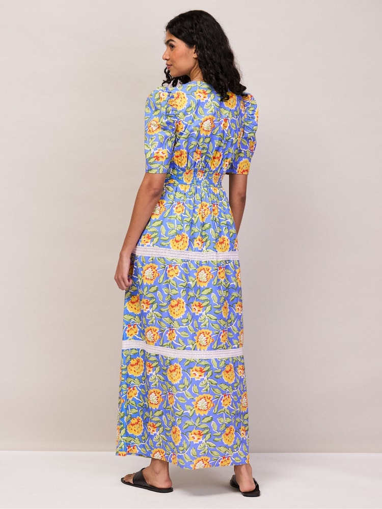 Ro&Zo Blue Petite Floral Print Trim Insert Dress - Image 8 of 8