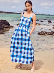 Ro&Zo Blue Gingham Raya Square Neck Dress - Image 1 of 6