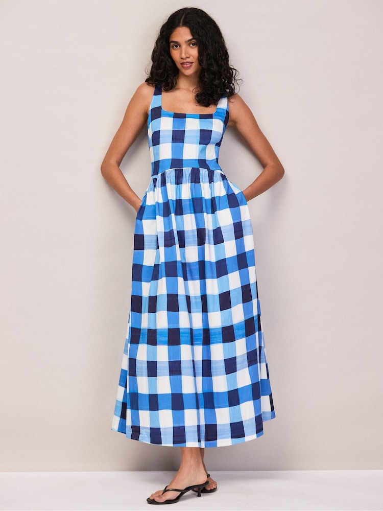 Ro&Zo Blue Gingham Raya Square Neck Dress - Image 2 of 6