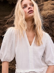 Ro&Zo Ivory White Petite Cheesecloth Frill-Detail Mini Dress - Image 3 of 7