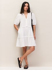 Ro&Zo Ivory White Petite Cheesecloth Frill-Detail Mini Dress - Image 4 of 7