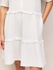 Ro&Zo Ivory White Petite Cheesecloth Frill-Detail Mini Dress - Image 5 of 7