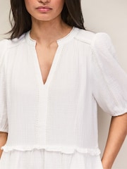 Ro&Zo Ivory White Petite Cheesecloth Frill-Detail Mini Dress - Image 6 of 7