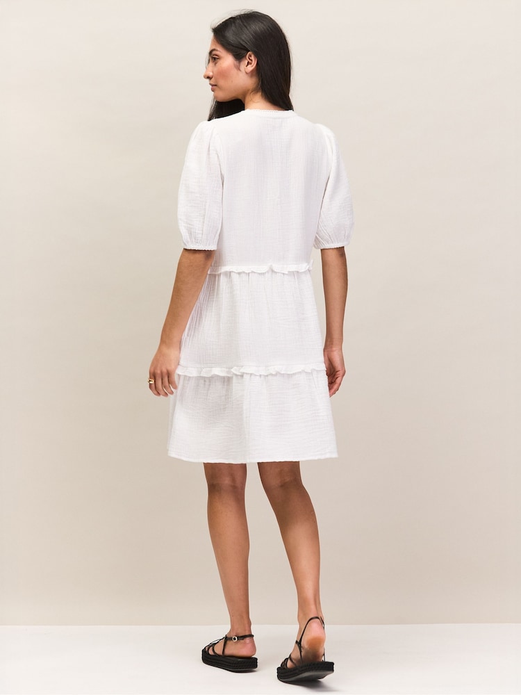 Ro&Zo Ivory White Petite Cheesecloth Frill-Detail Mini Dress - Image 7 of 7