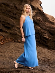 Ro&Zo Blue Linen Blend Bias Skirt - Image 1 of 4