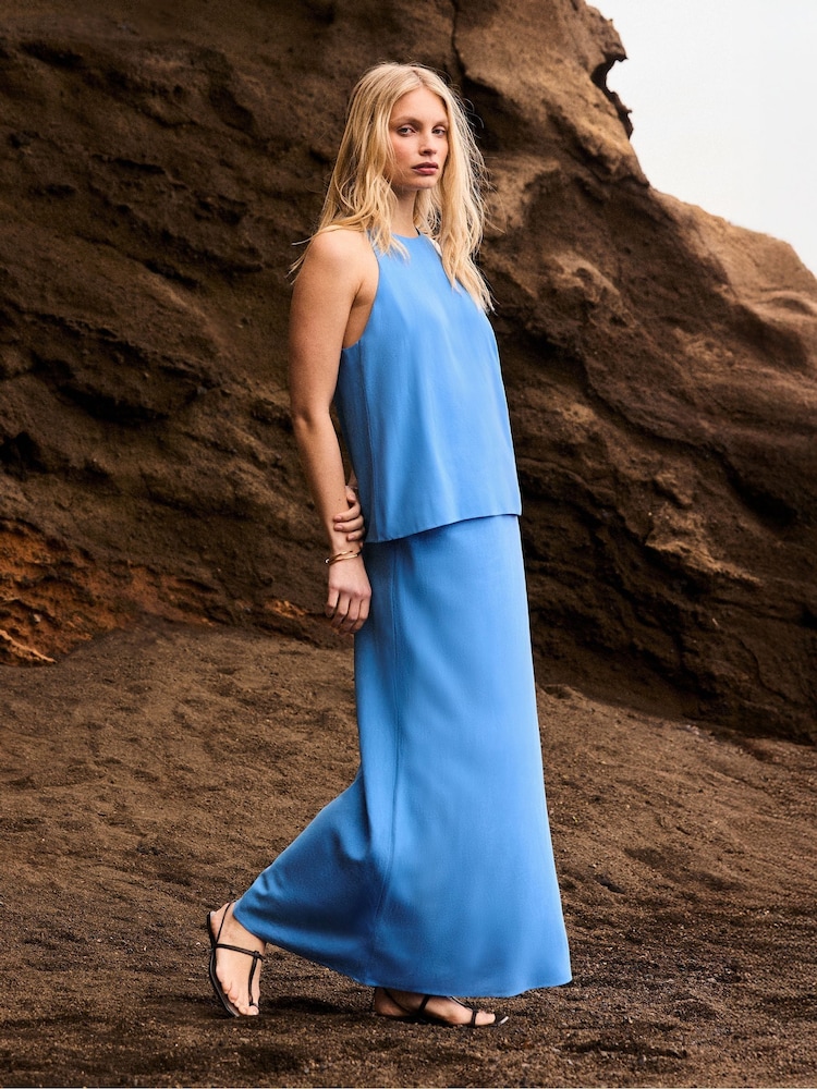 Ro&Zo Blue Linen Blend Bias Skirt - Image 1 of 4