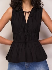 Ro&Zo Black Black Cotton Voile Tie Front Top - Image 2 of 6