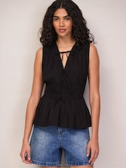 Ro&Zo Black Black Cotton Voile Tie Front Top - Image 5 of 6