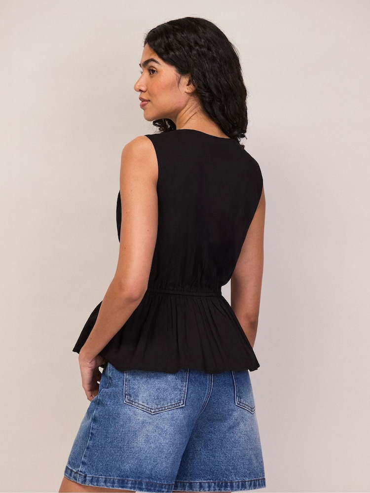 Ro&Zo Black Black Cotton Voile Tie Front Top - Image 6 of 6