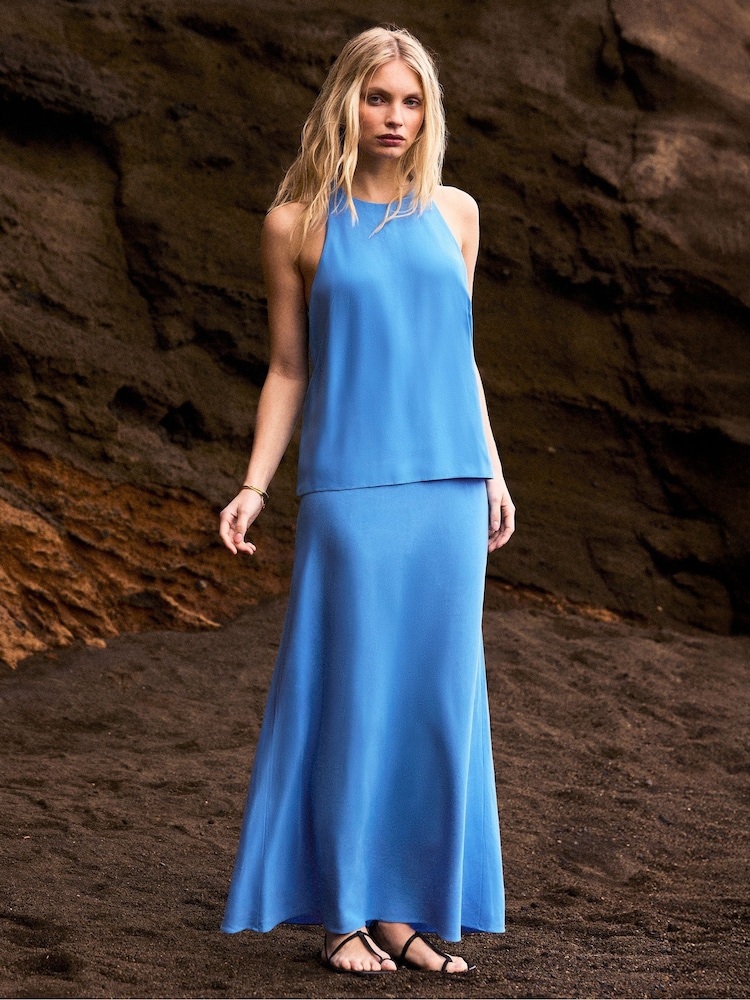 Ro&Zo Blue Natural Linen Blend Halter Top - Image 2 of 5