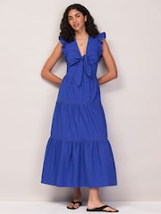 Ro&Zo Cobalt Blue Tie Front Poplin Dress - Image 5 of 7