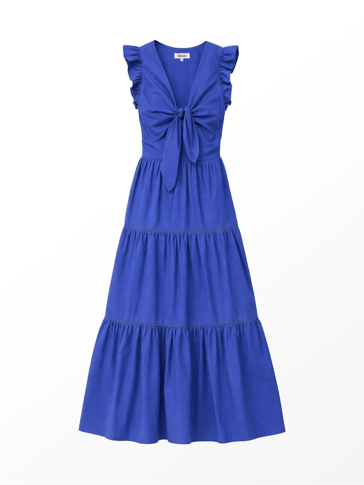 Ro&Zo Cobalt Blue Tie Front Poplin Dress - Image 7 of 7