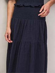 Ro&Zo Navy Blue Petite Cheesecloth Shirred Waistband Skirt - Image 4 of 5