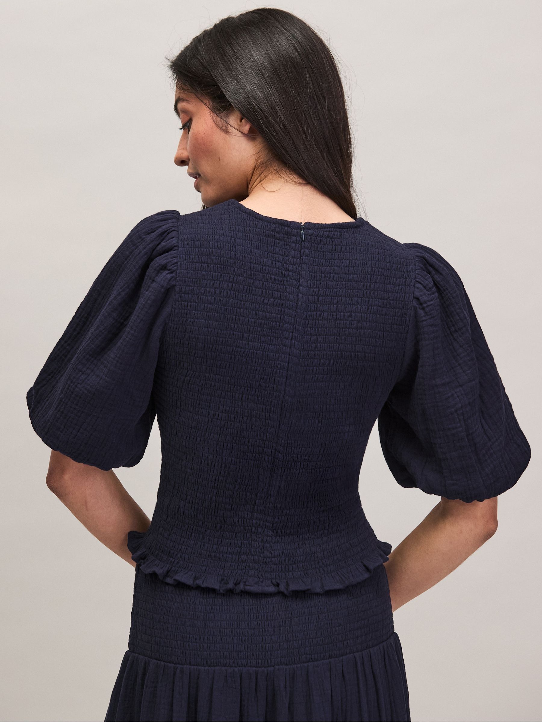トップス R O Buy Ro&Zo Navy Blue Cheesecloth Shirred Top from Next USA