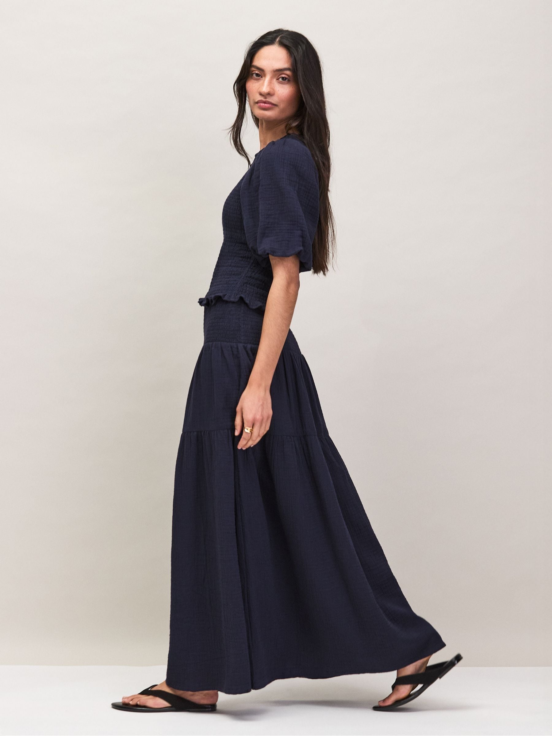 Buy Ro&Zo Navy Blue Cheesecloth Shirred Top from Next USA