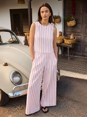 Ro&Zo White Petite Pink Stripe Cotton Blend Trousers - Image 2 of 6