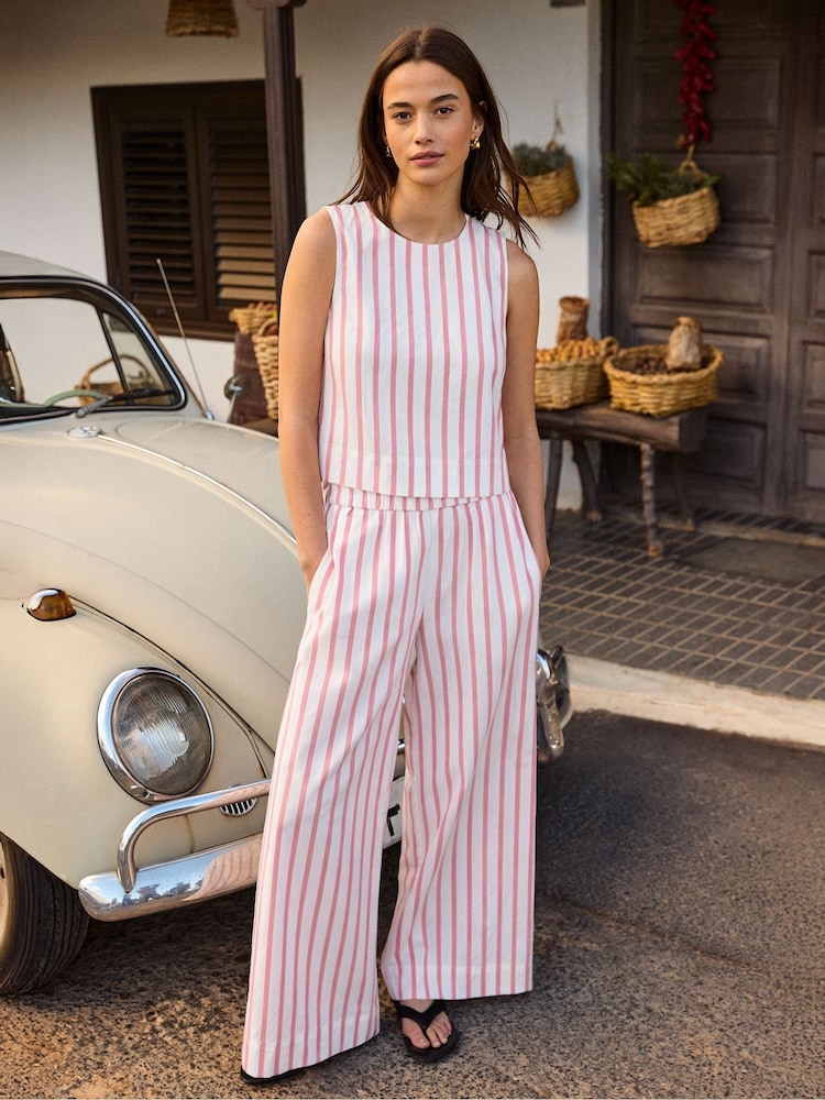 Ro&Zo White Petite Pink Stripe Cotton Blend Trousers - Image 2 of 6