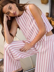 Ro&Zo White Petite Pink Stripe Cotton Blend Trousers - Image 3 of 6