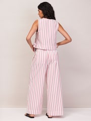 Ro&Zo White Petite Pink Stripe Cotton Blend Trousers - Image 6 of 6