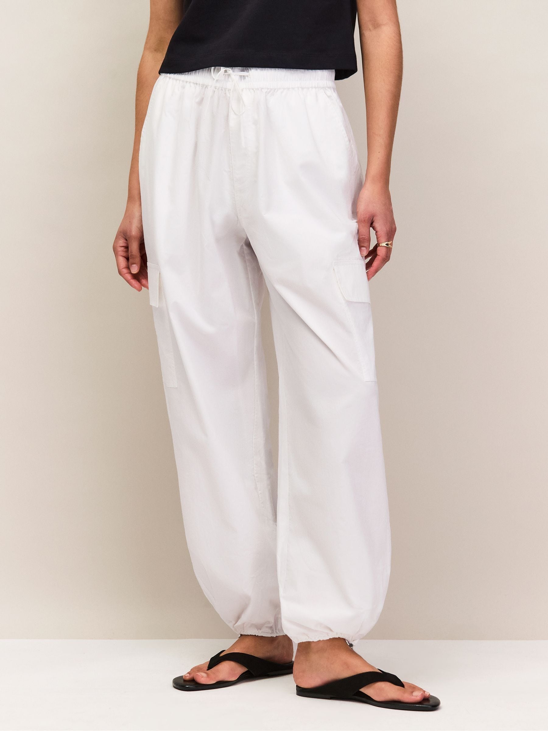 Buy Ro&Zo White Petite Cotton Drawstring Cuff Trousers from the
