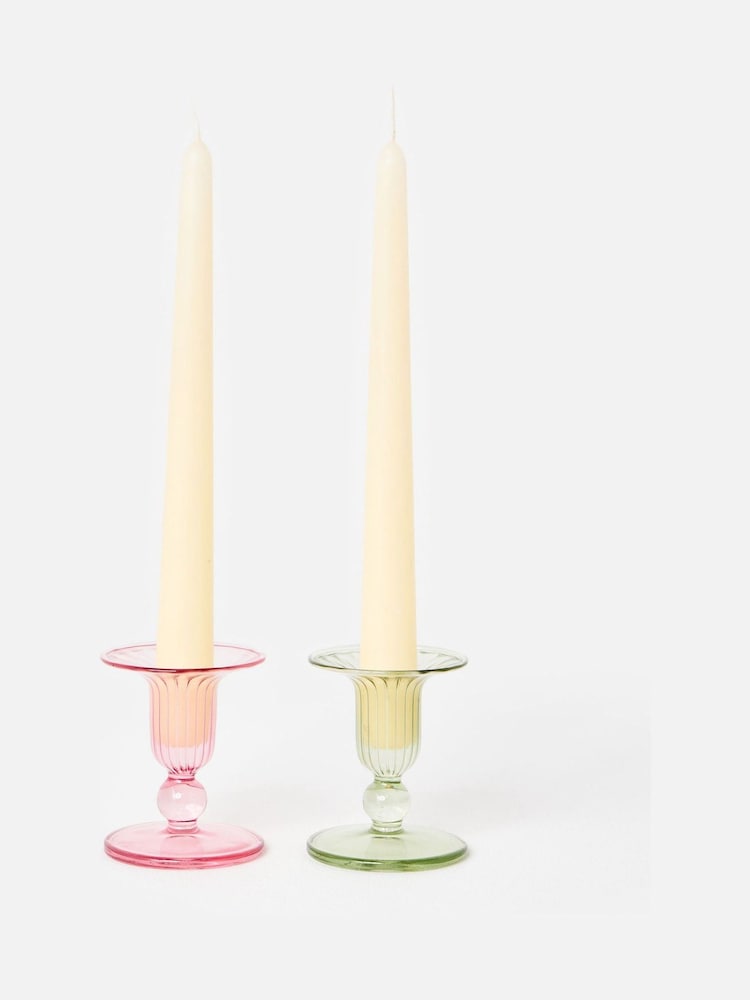 Oliver Bonas Set of 2 Pink Lucia Glass Candlestick Holders - Image 1 of 6