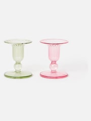 Oliver Bonas Set of 2 Pink Lucia Glass Candlestick Holders - Image 2 of 6