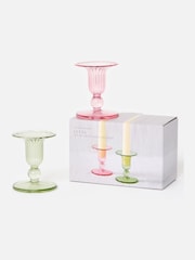 Oliver Bonas Set of 2 Pink Lucia Glass Candlestick Holders - Image 3 of 6