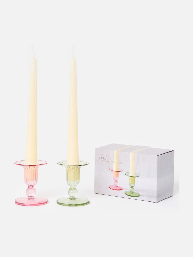 Oliver Bonas Set of 2 Pink Lucia Glass Candlestick Holders - Image 6 of 6