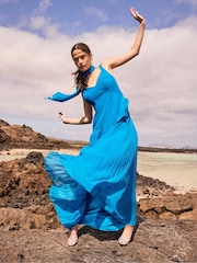 Ro&Zo Teal Blue Vivian Pleated Skirt Drop Waist Dress - Image 1 of 5