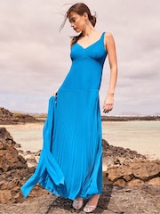 Ro&Zo Teal Blue Vivian Pleated Skirt Drop Waist Dress - Image 2 of 5