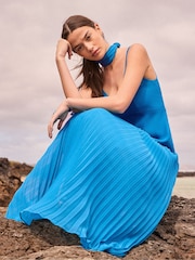 Ro&Zo Teal Blue Vivian Pleated Skirt Drop Waist Dress - Image 4 of 5