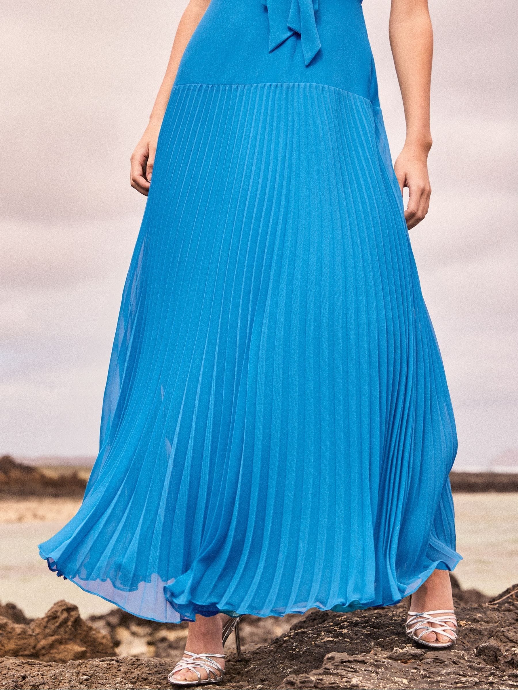 Buy Ro&Zo Teal Blue Vivian Pleated Skirt Drop Waist Dress from