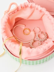 Oliver Bonas Green Gingham Round Jewellery Box - Image 5 of 6