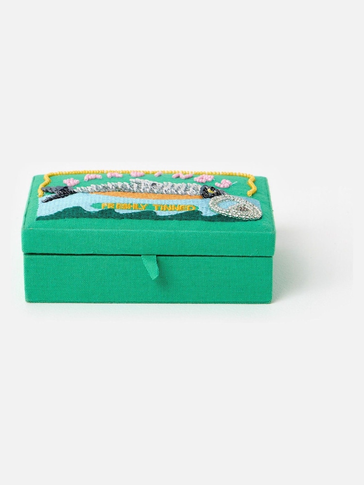 Oliver Bonas Green Sardines Beaded Jewellery Box - Image 1 of 6
