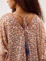 Monsoon Brown Ari Floral Print Midi Kaftan - Image 4 of 5