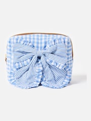 Oliver Bonas Blue Gingham Bow Wash Bag - Image 1 of 5